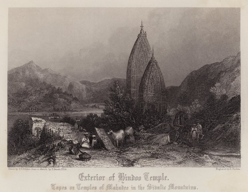 Exterieur van Hindoe Tempel (kleur litho) door Thomas Colman (after) Dibdin