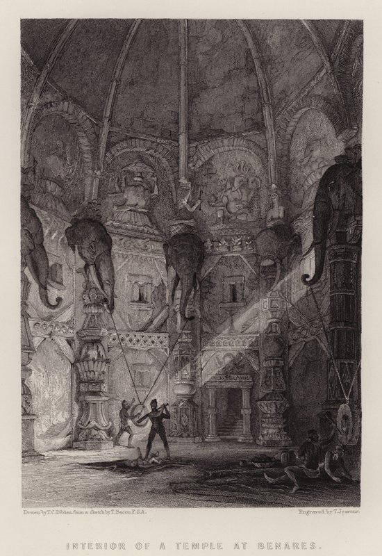 Interieur van een Tempel in Benares (kleur litho) door Thomas Colman (after) Dibdin