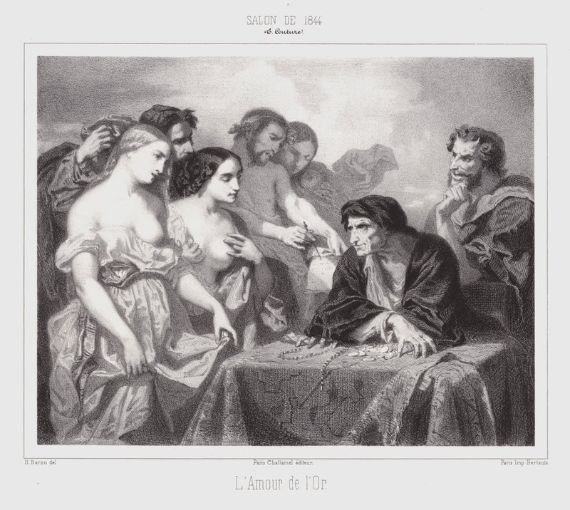 De Liefde voor Goud (gravure) door Thomas Couture