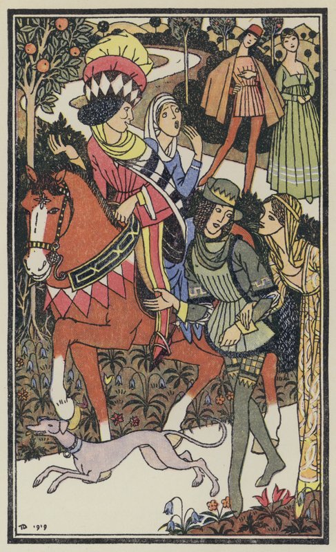 Illustratie voor De Decameron van Boccaccio (kleurenlitho) door Thomas Derrick
