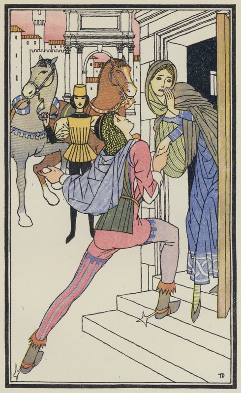 Illustratie voor De Decameron van Boccaccio (kleurenlitho) door Thomas Derrick