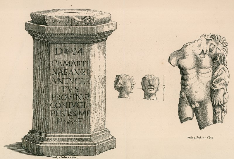 Een voetstuk en fragment van het standbeeld van Hercules van Romeinse makelij door Thomas Fisher Hoxton