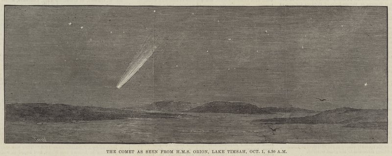De komeet gezien vanaf HMS Orion, Lake Timsah, 1 oktober, 4.30 uur door Thomas Harrington Wilson