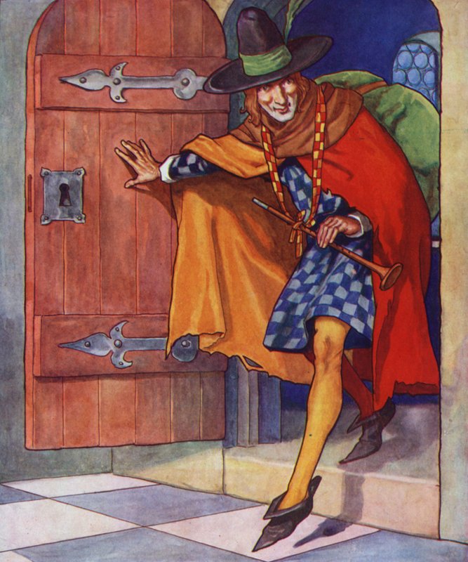 Illustratie voor De rattenvanger van Hamelen (kleurenlitho) door Thomas Heath Robinson