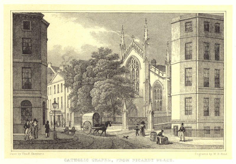 Katholieke kapel, vanaf Picardy Place door Thomas Hosmer (after) Shepherd