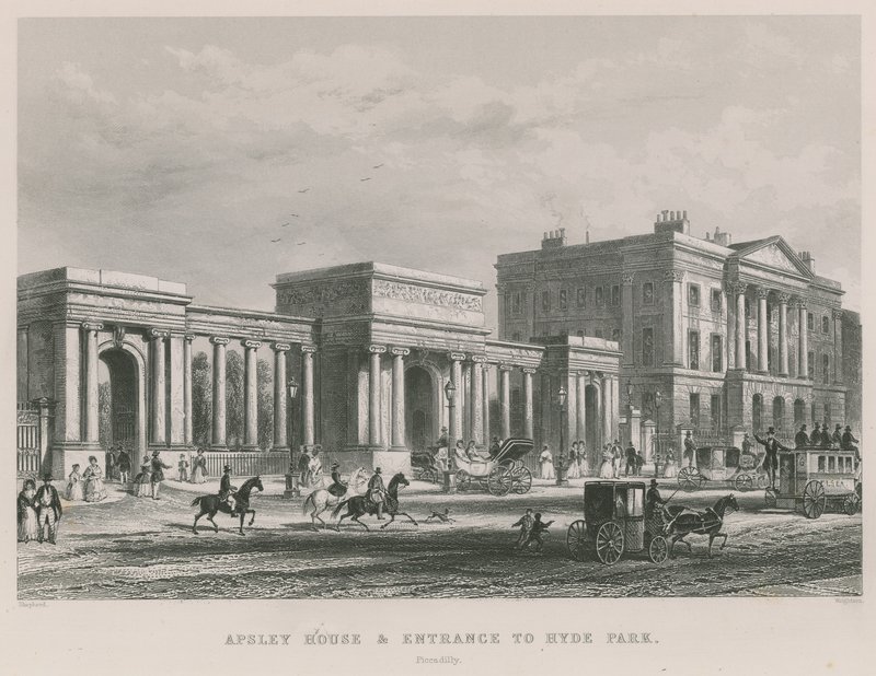 Apsley House en ingang van Hyde Park door Thomas Hosmer Shepherd