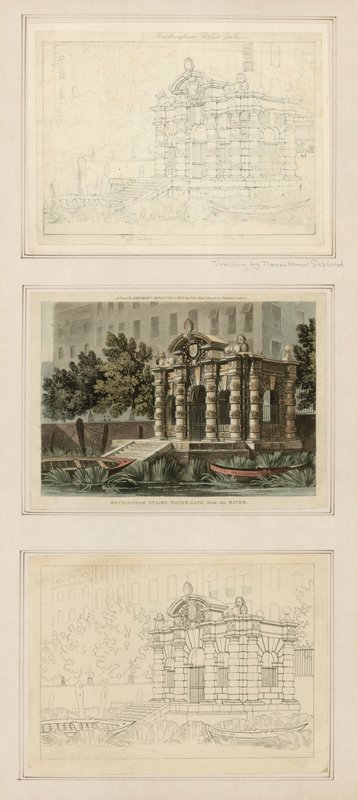 Buckingham Trappen Waterpoort, vanaf de rivier door Thomas Hosmer Shepherd
