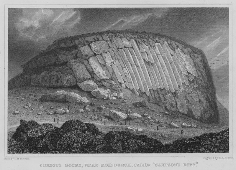 Curieuze rotsen, nabij Edinburgh, genaamd Sampson