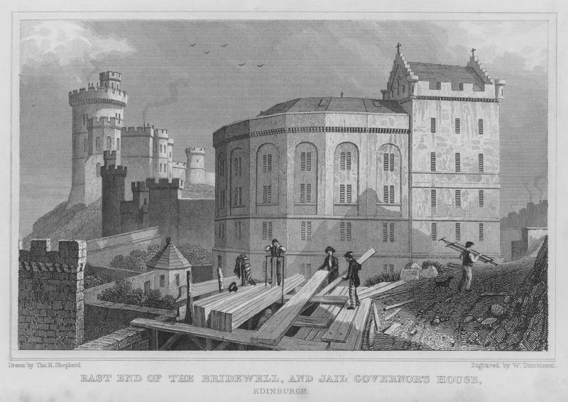 Oostkant van de Bridewell en Huis van de Gevangenisdirecteur, Edinburgh door Thomas Hosmer Shepherd