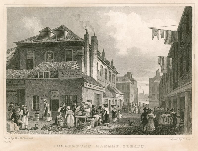 Hungerford Market, nabij York Buildings, The Strand, Londen door Thomas Hosmer Shepherd