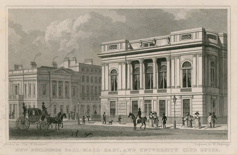 Nieuwe gebouwen Pall Mall East en University Club House door Thomas Hosmer Shepherd