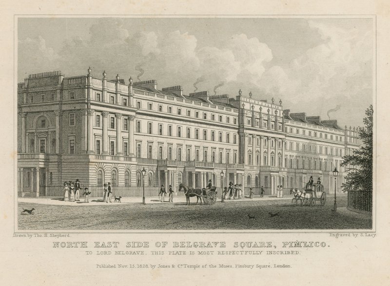 Noordoostzijde van Belgrave Square, Pimlico door Thomas Hosmer Shepherd