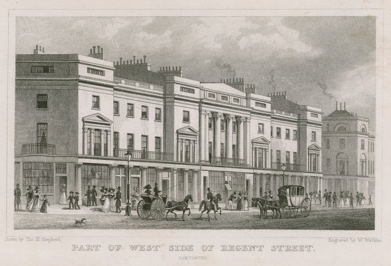 Een deel van de westkant van Regent Street, Londen door Thomas Hosmer Shepherd