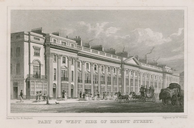 Deel van de westkant van Regent Street, Londen door Thomas Hosmer Shepherd