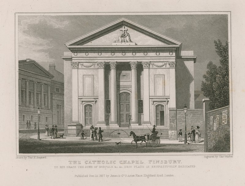 De katholieke kapel in Finsbury door Thomas Hosmer Shepherd