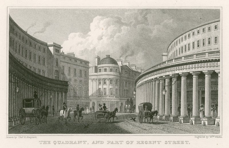 De Quadrant en een deel van Regent Street, Londen door Thomas Hosmer Shepherd