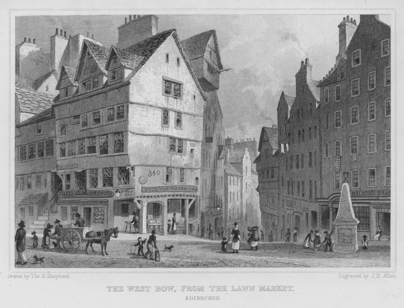The West Bow, vanaf de Lawn Market, Edinburgh door Thomas Hosmer Shepherd