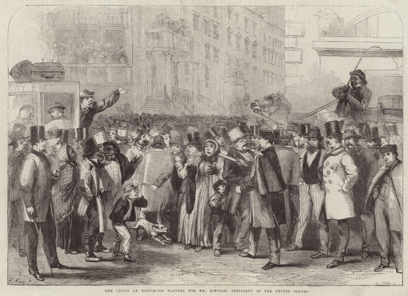 De menigte in Baltimore wacht op meneer Lincoln door Thomas Nast