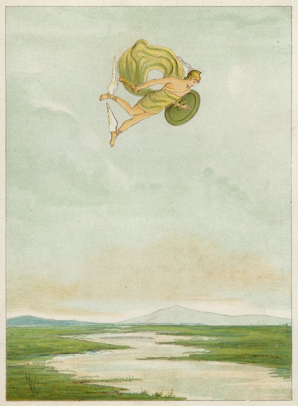 Perseus vliegt om de Gorgon te doden door Thomas Ralph Spence