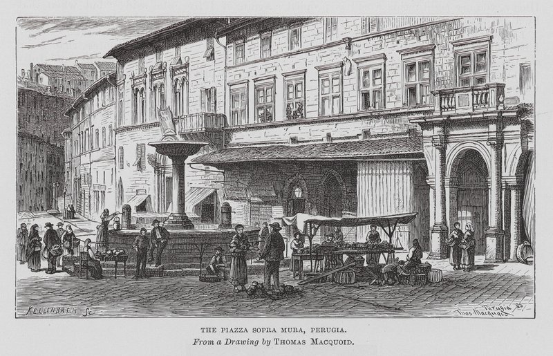 De Piazza Sopra Mura, Perugia (gravure) door Thomas Robert Macquoid