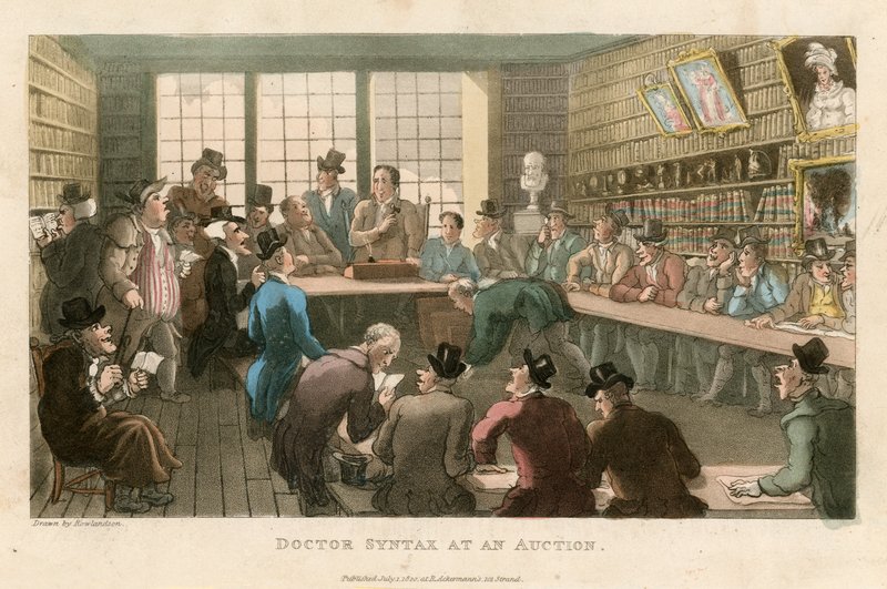 Dokter Syntax op een veiling door Thomas Rowlandson