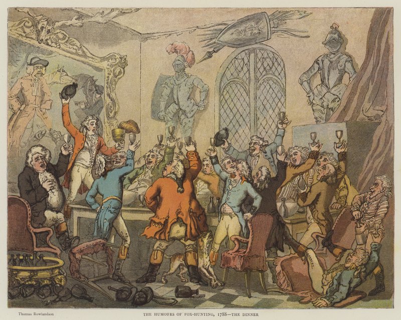 De Humeuren van Vossenjacht, 1788, het Diner door Thomas Rowlandson