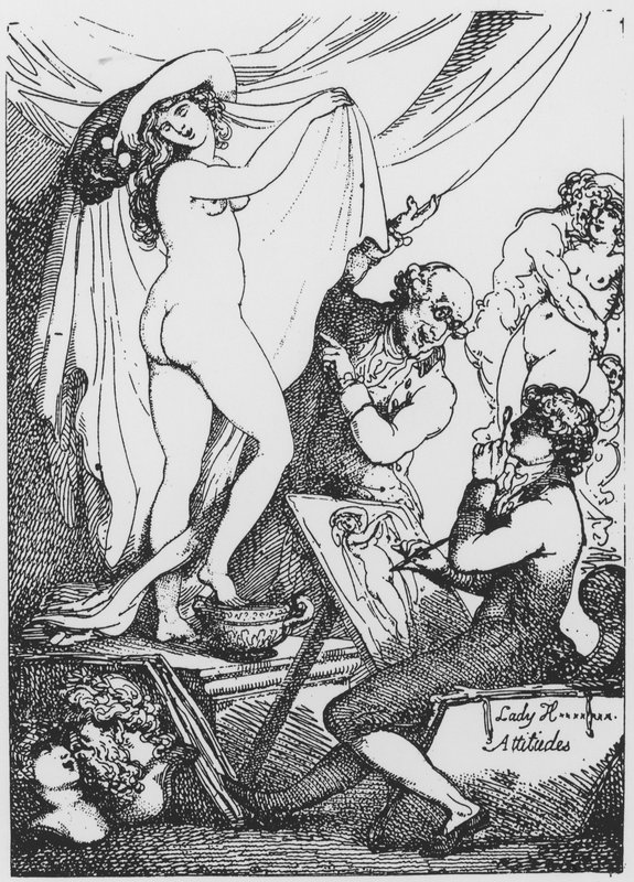 De toekomstige Lady Hamilton poseert als Hygeia, godin van de gezondheid, in Dr James Graham