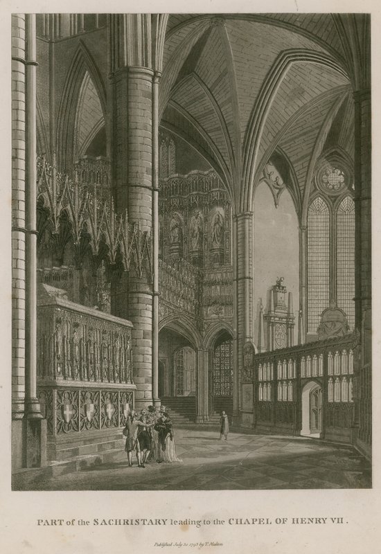 Deel van de Sacristie die leidt naar de Kapel van Koning Hendrik VII, Westminster Abbey, Londen door Thomas Snr. Malton