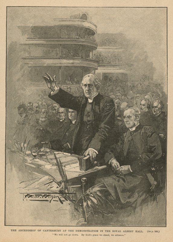 Aartsbisschop van Canterbury bij de demonstratie in de Royal Albert Hall door Thomas Walter Wilson
