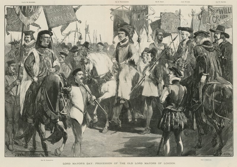 Dag van de burgemeester: Optocht van de oude Lord Mayors van Londen (litho) door Thomas Walter Wilson