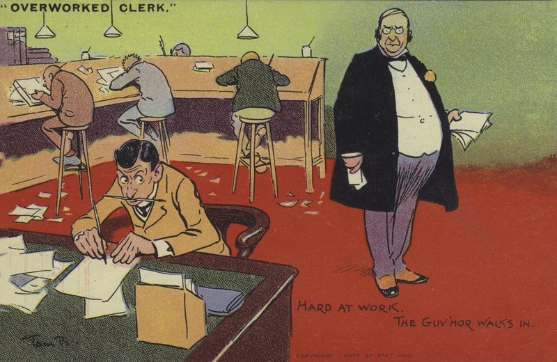 Overwerkte Klerk, Hard Aan Het Werk, De Baas Komt Binnen door Tom Browne