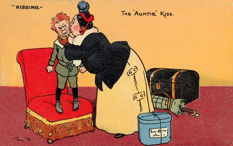 De Tante kus (kleur litho) door Tom Browne