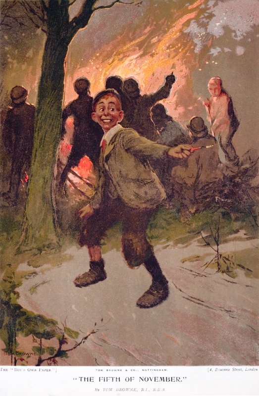 De vijfde november, opgewonden jongen op Bonfire Night door Tom Browne