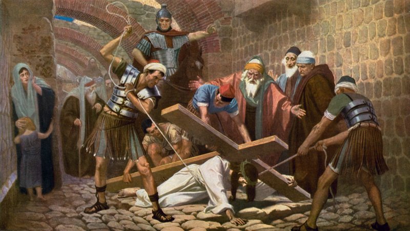 Jezus valt voor de tweede keer terwijl hij zijn kruis draagt door Unbekannt Unbekannt