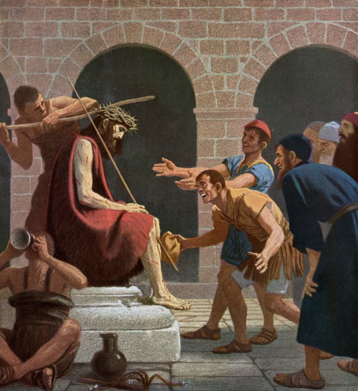 Jezus bespot na gekroond te zijn met de Doornenkroon door Unbekannt Unbekannt