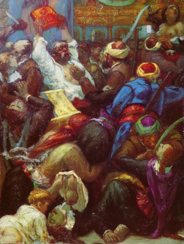 Slachting van christenen in de kerk van Batak, Bulgarije, door Ottomaanse ongeregelde troepen door Unknown artist