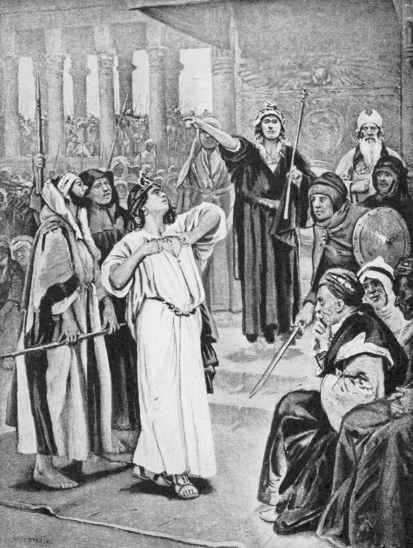 Athalia hoort de Proclamatie van Joas, 837 v.Chr. (litho) door Vaclav (1851 1901) (after) Brozik