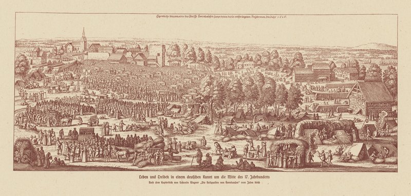 Leven in een Duitse kuuroordstad rond het midden van de 17e eeuw (gravure) door Valentin Wagner