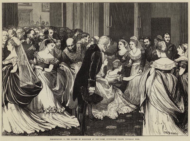 Presentaties aan de hertogin van Edinburgh aan het hof, Buckingham Palace, vorige week door Valentine Walter Lewis Bromley