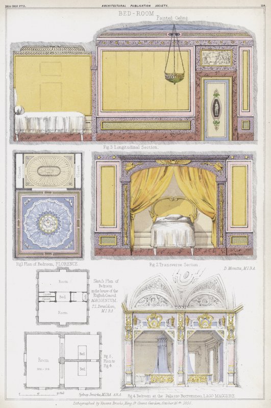 Slaapkamers in Florence, het huis van de Engelse consul in Agrigentum, en de Casa Borromeo, Lago Maggiore, Italië door Vincent Brooks