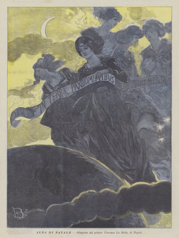 Kerst Dageraad (kleurenlitho) door Vincenzo La Bella
