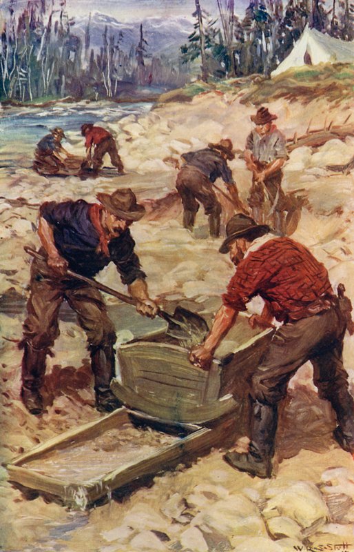 Goudwassen aan de oevers van de Frazer door W.R.S. (after) Stott