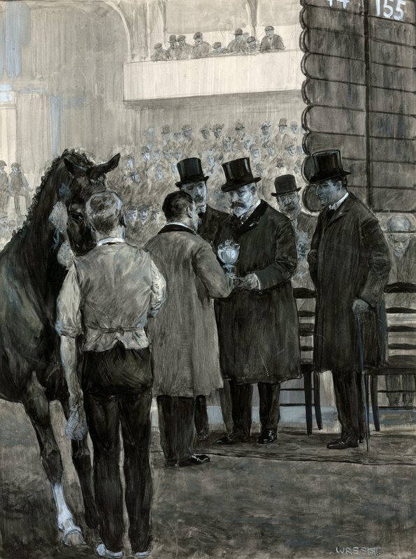 Koning Edward VII op de Hackney Horse Show presenteert de beker door W.R.S. Stott