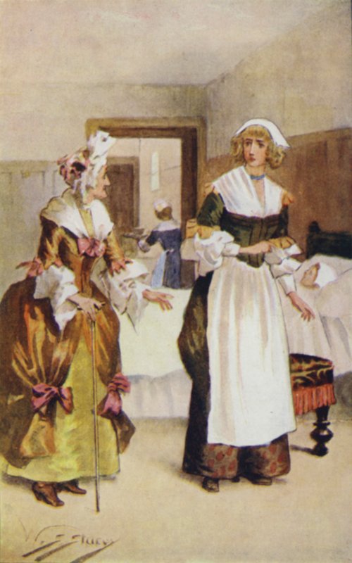 Gertrude stond tegenover Lady Scrope met blozende wangen en gloeiende ogen door W.S. Stacey