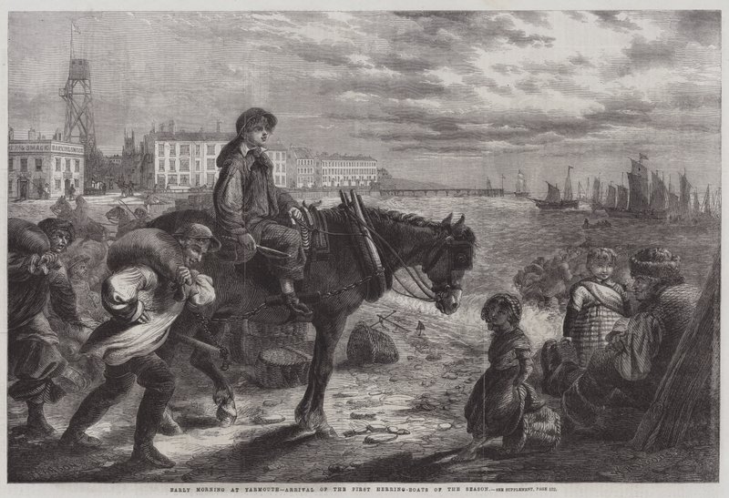 Vroege Ochtend in Yarmouth, Aankomst van de Eerste Haringboten van het Seizoen door W. R. Woods