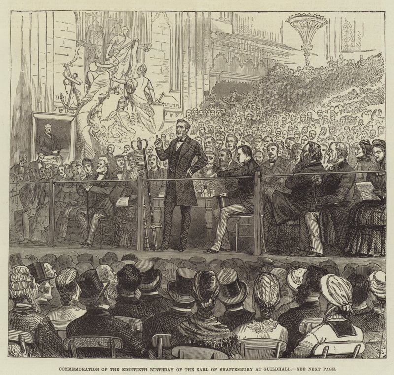 Herdenking van de tachtigste verjaardag van de graaf van Shaftesbury in Guildhall door Walter Paget