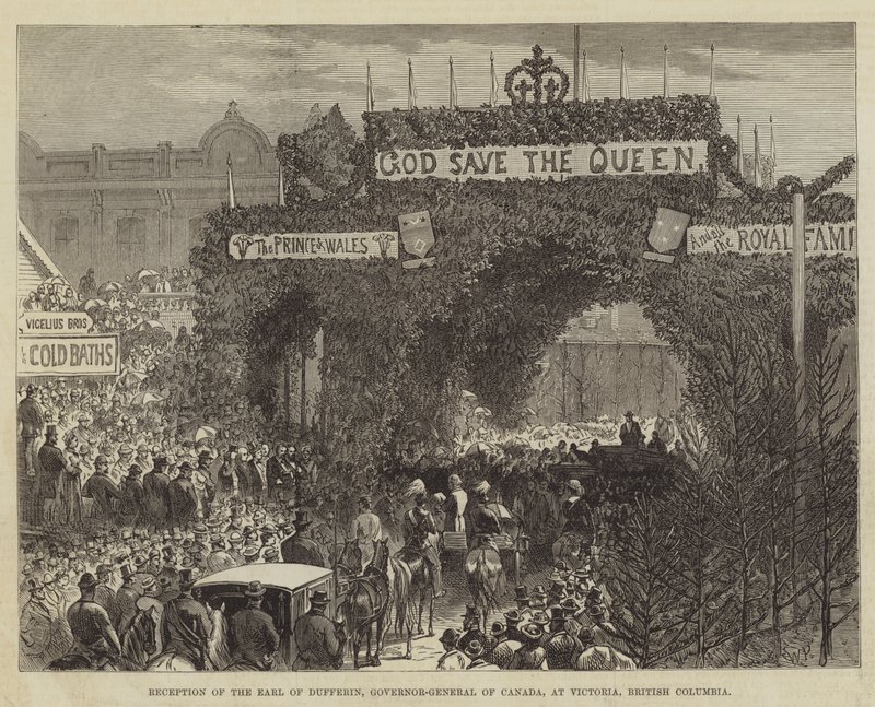 Ontvangst van de Graaf van Dufferin, Gouverneur-Generaal van Canada, in Victoria, Brits-Columbia door Walter Paget