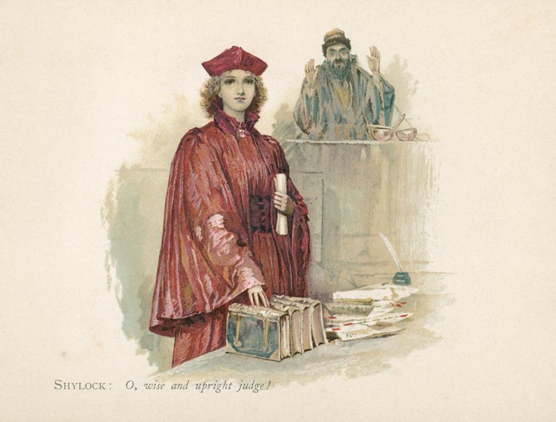 Portia en Shylock in De Koopman van Venetië door Walter Stanley Paget
