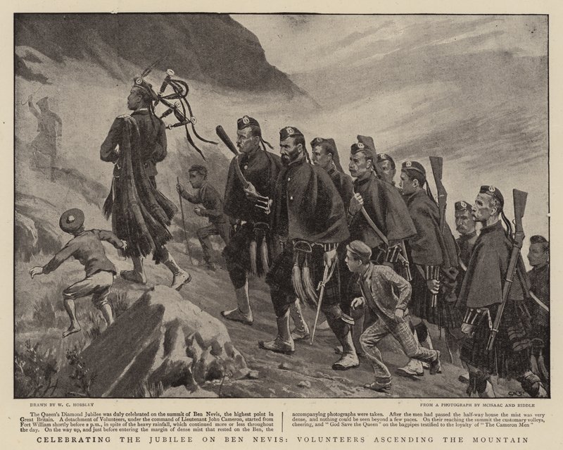 Het jubileum vieren op Ben Nevis, vrijwilligers beklimmen de berg door Walter Charles Horsley