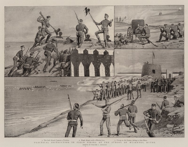 Praktische Instructie in Veldschieten aan de Schietschool, Hythe door Walter Charles Horsley